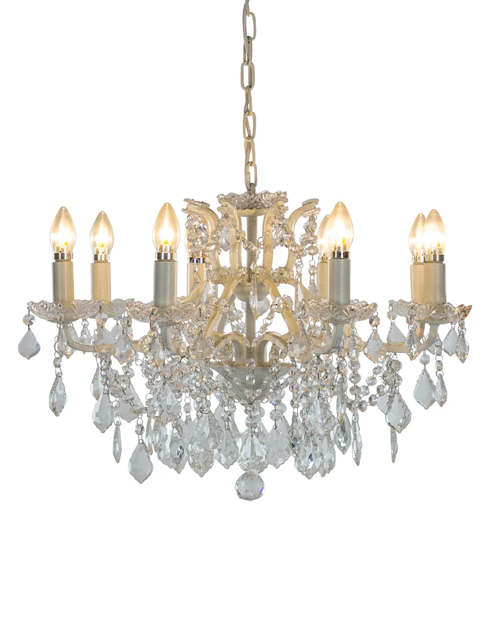 Antique Crackle White 8 Branch Shallow Chandelier