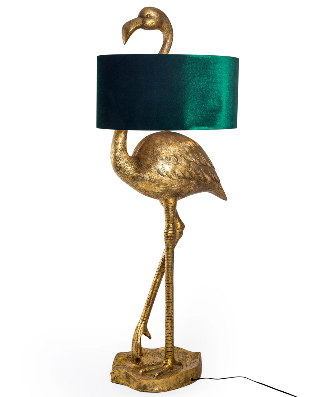Antique Gold Flamingo Floor Lamp with Green Velvet Shade  - Back In Stock