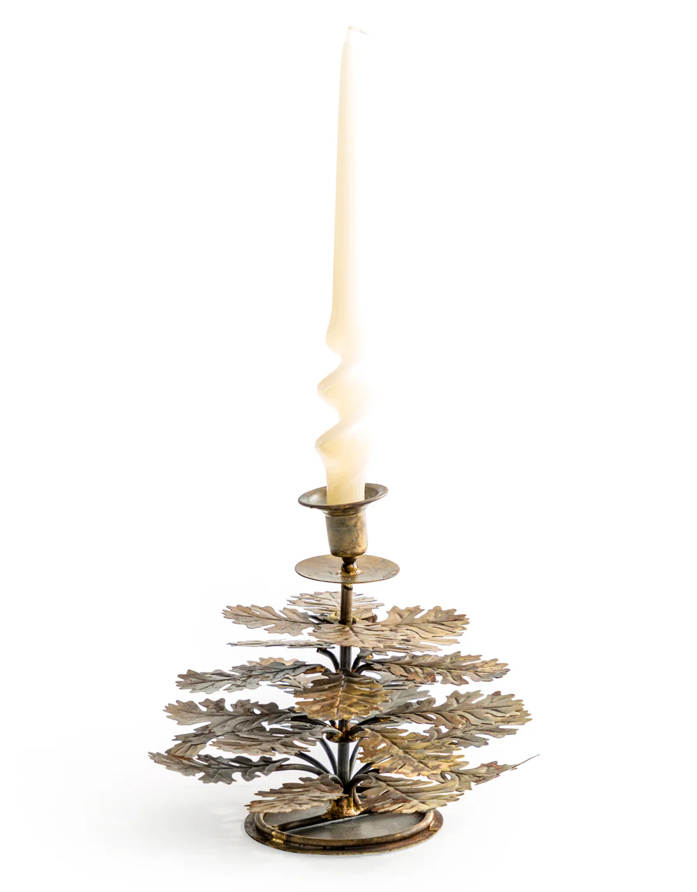 Antique Gold Oak Leaf Candle Holder - Image 2
