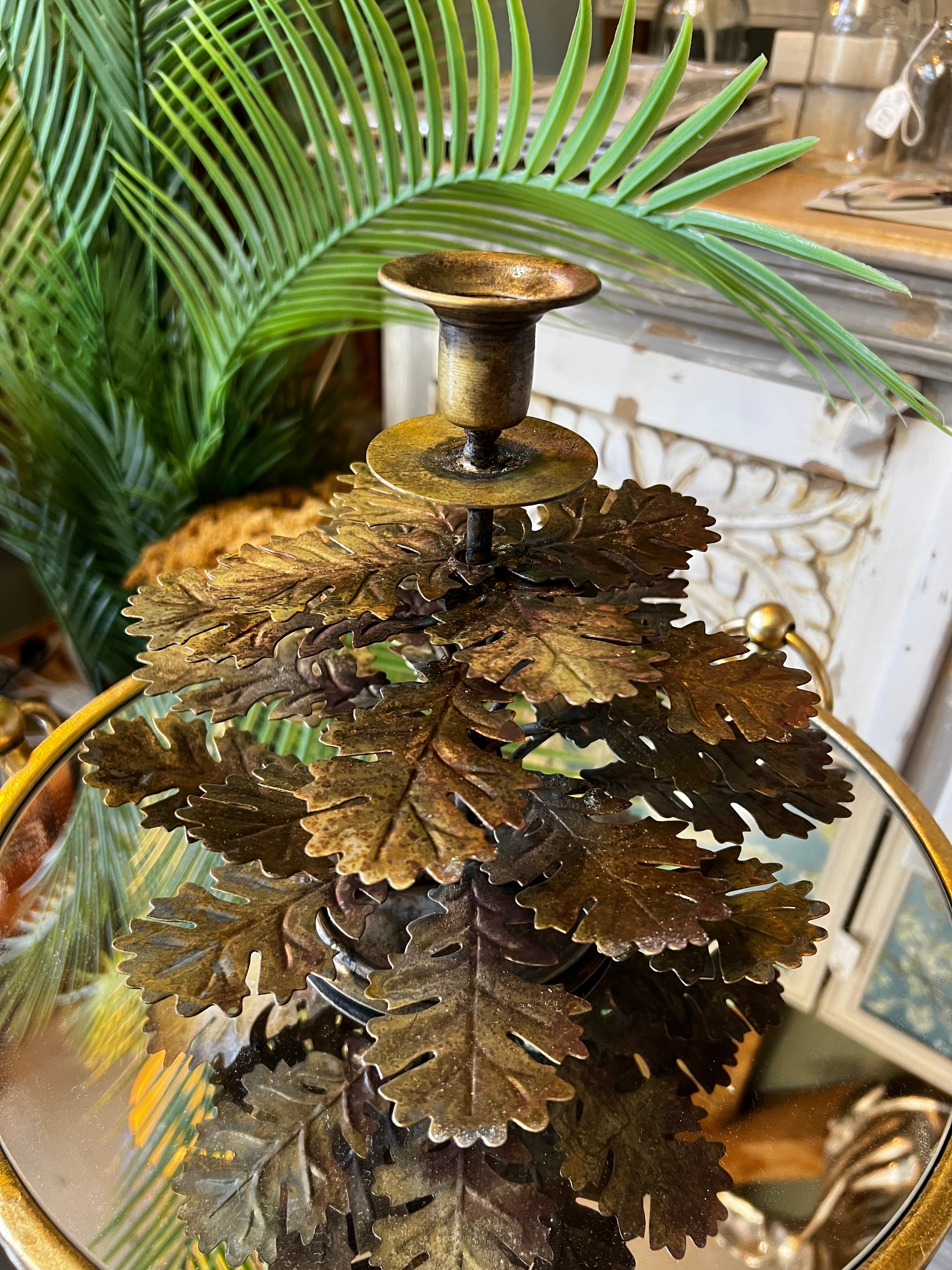Antique Gold Oak Leaf Candle Holder - Image 3