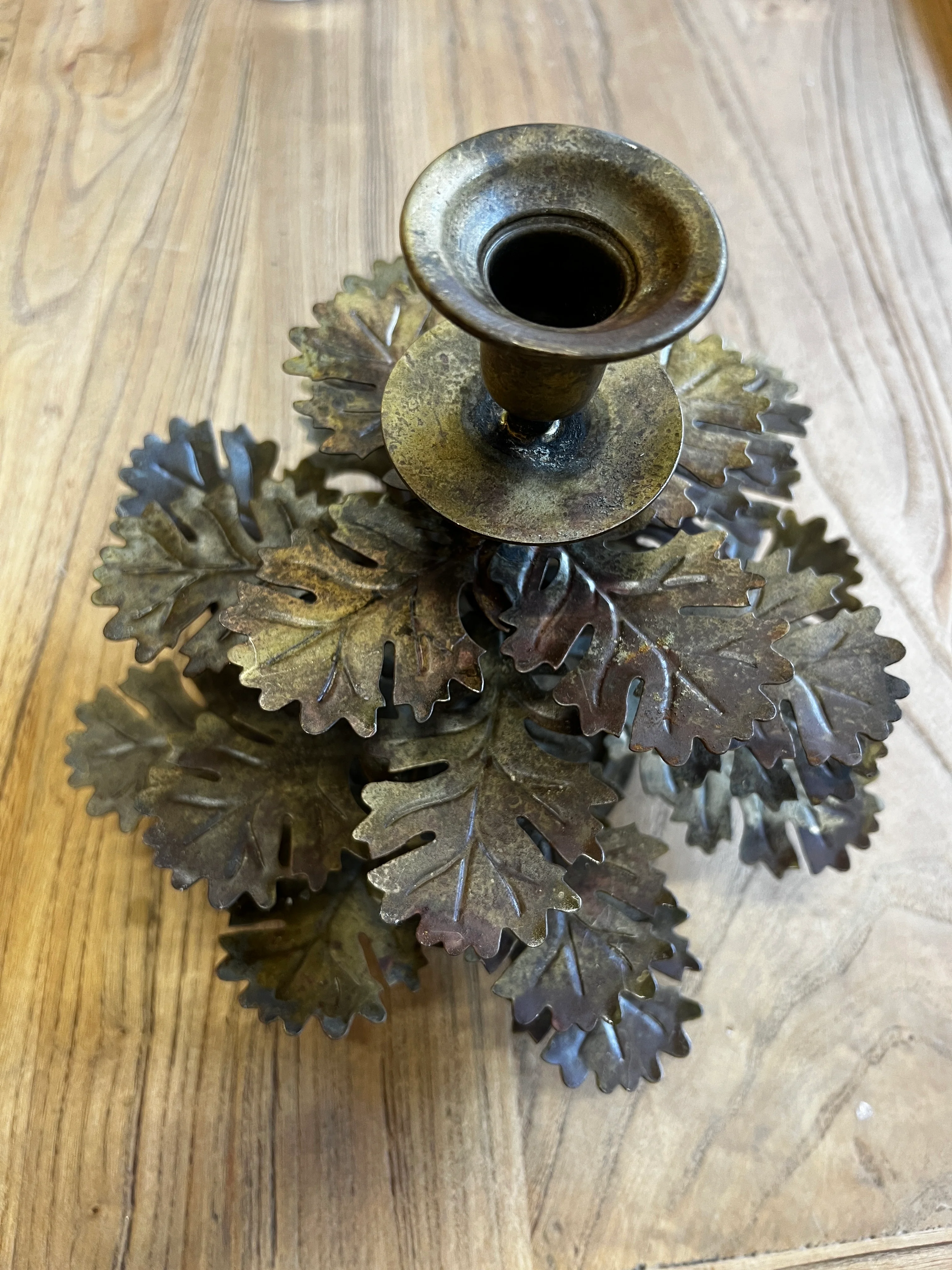 Antique Gold Oak Leaf Candle Holder - Image 4