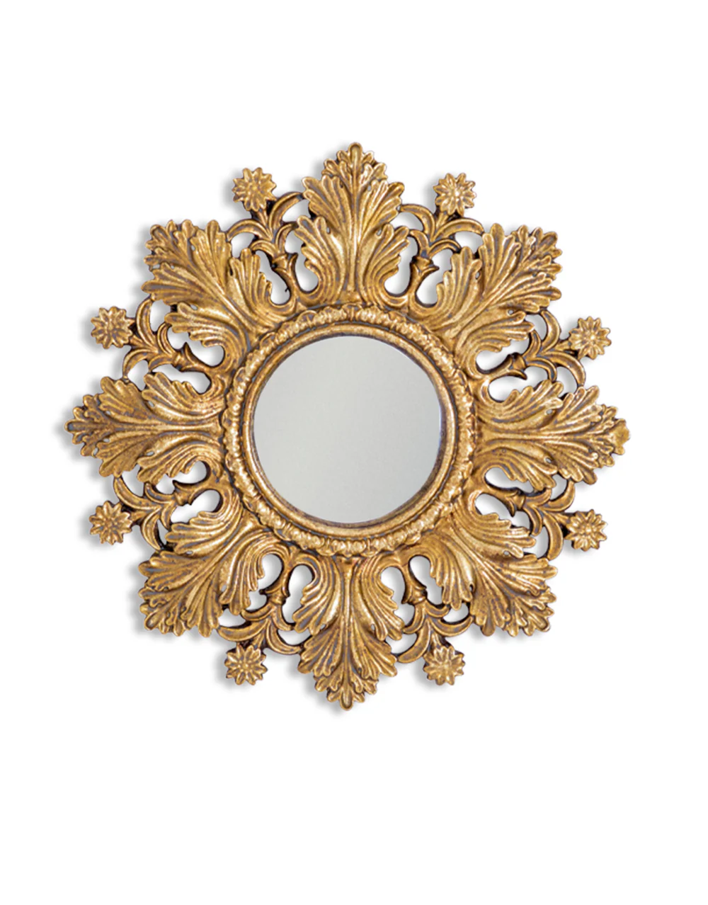 Ornate Antiqued Gold Framed Detailed Convex Mirror - Image 2