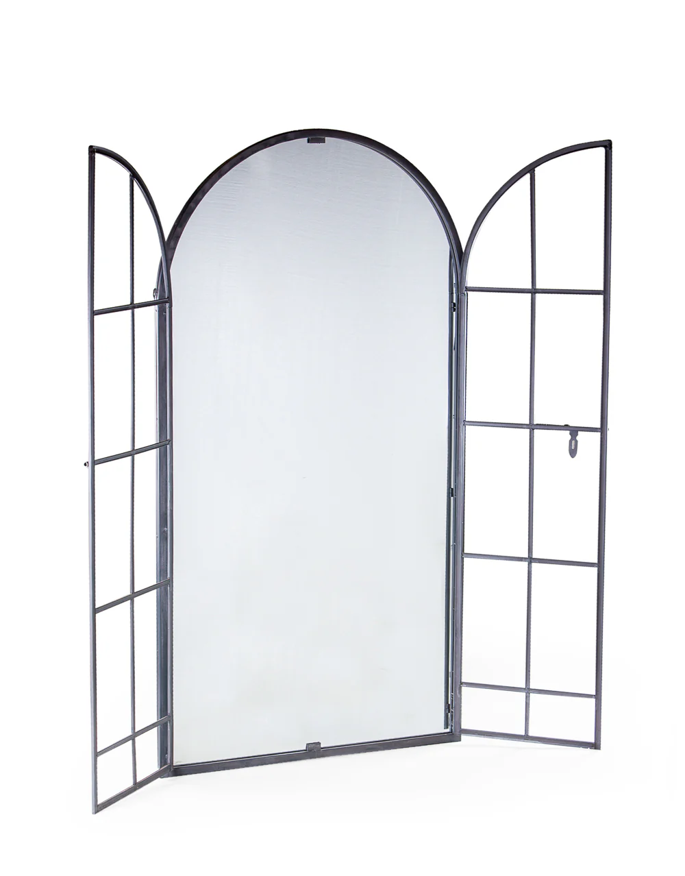 Antiqued Lead Grey Iron Large Arch Window Metal Mirror - Image 2