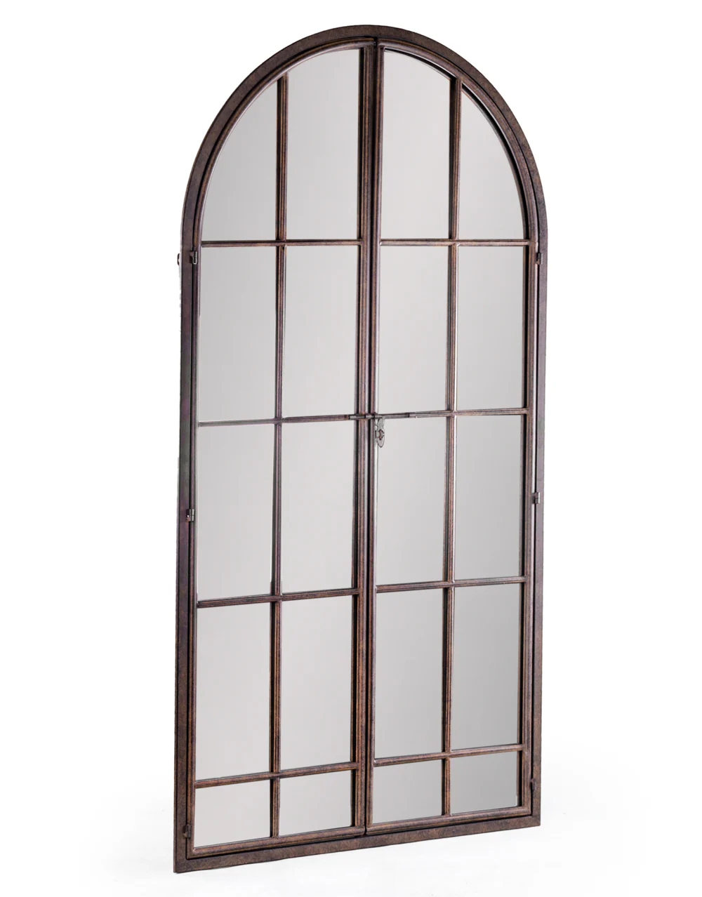Antiqued Lead Grey Iron Large Arch Window Metal Mirror - Image 3