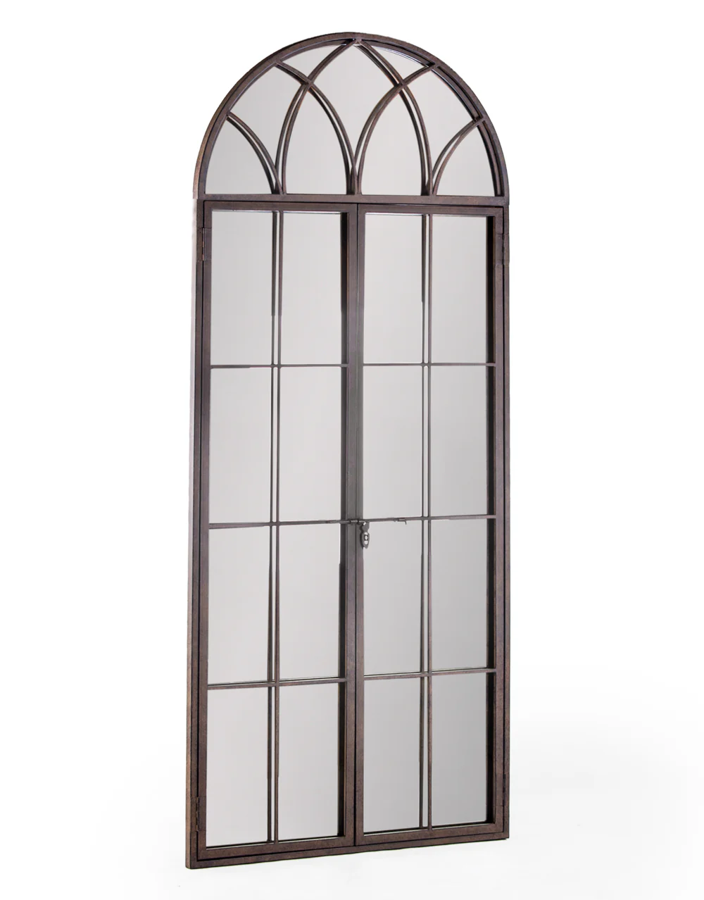 Antiqued Lead Grey Iron Tall Arch Window Metal Mirror - Image 3