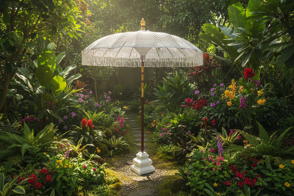 Bali White Macrame Sun Parasol - Image 10