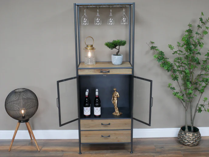 Black Industrial Wine Cabinet