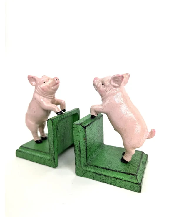 Cast Iron Antiqued Pair of Pig Bookends - Image 2