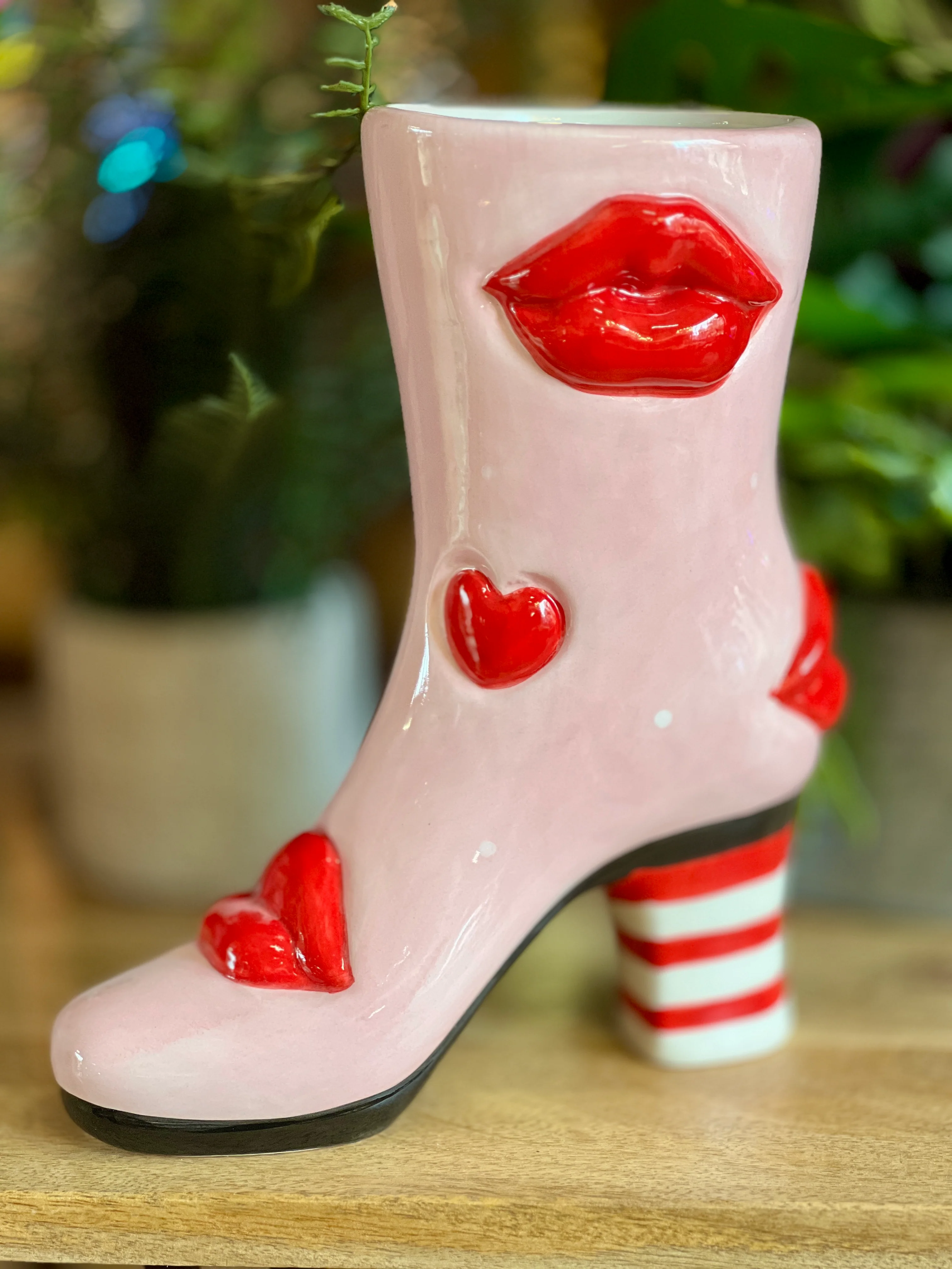 Ceramic Boot Vase - Heart & Lips