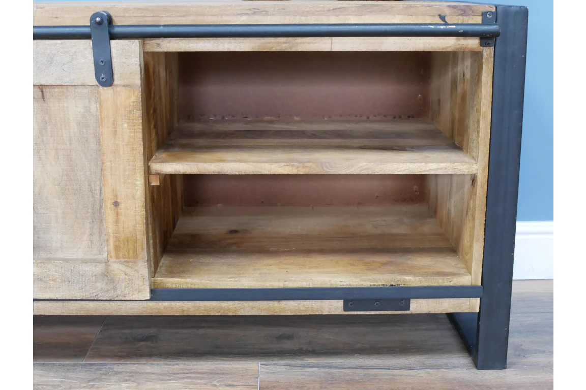 Industrial TV Cabinet With Sliding Doors - - Image 4