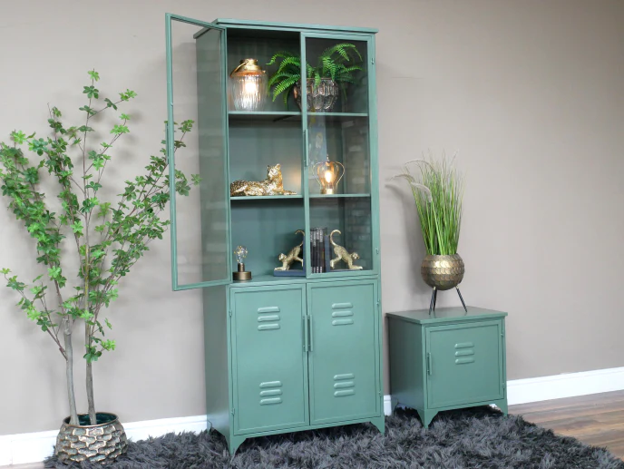 Display Cabinet Glass & Metal Green