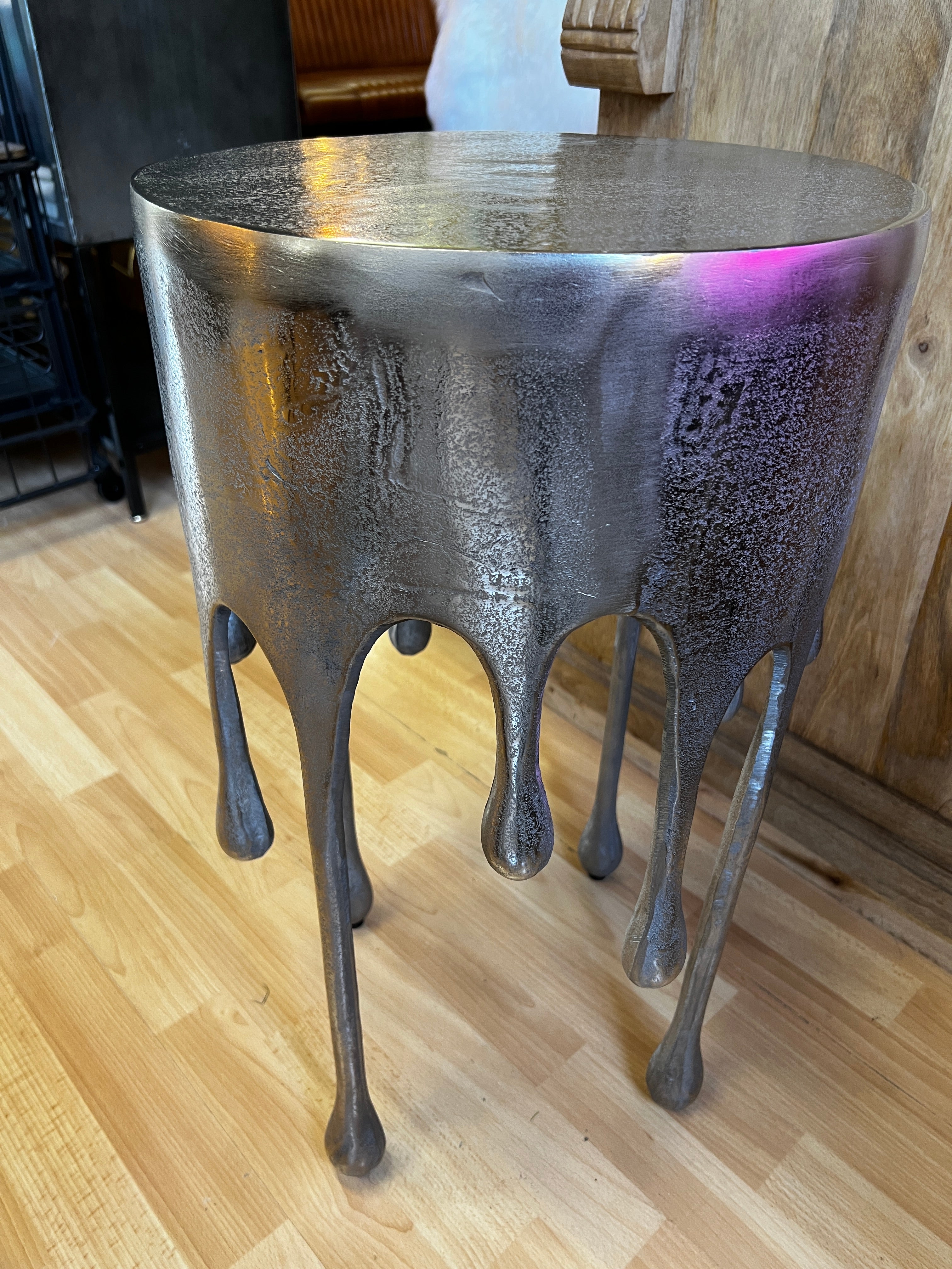 Drip Raw Nickel Round Aluminium Side Table