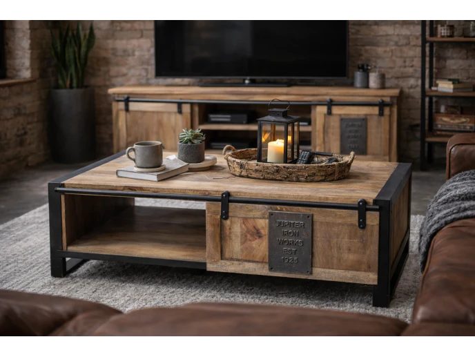 Industrial Coffee Table Sliding Door - Back in stock