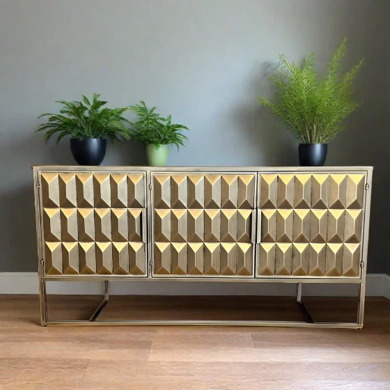 Industrial Three Door Metal Sideboard Fitzgerald Range Gold