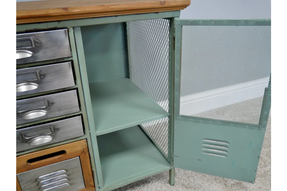 Industrial TV Cabinet Green Metal Wide - Image 3