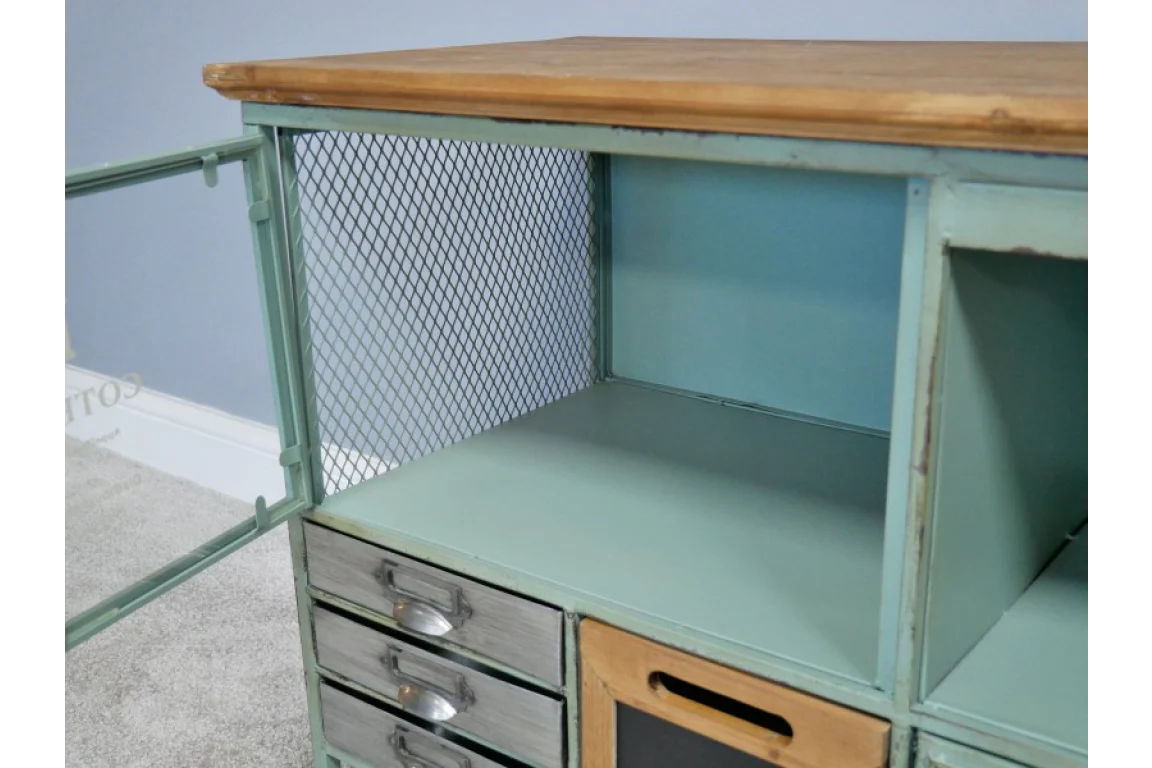 Industrial TV Cabinet Green Metal Wide - Image 5