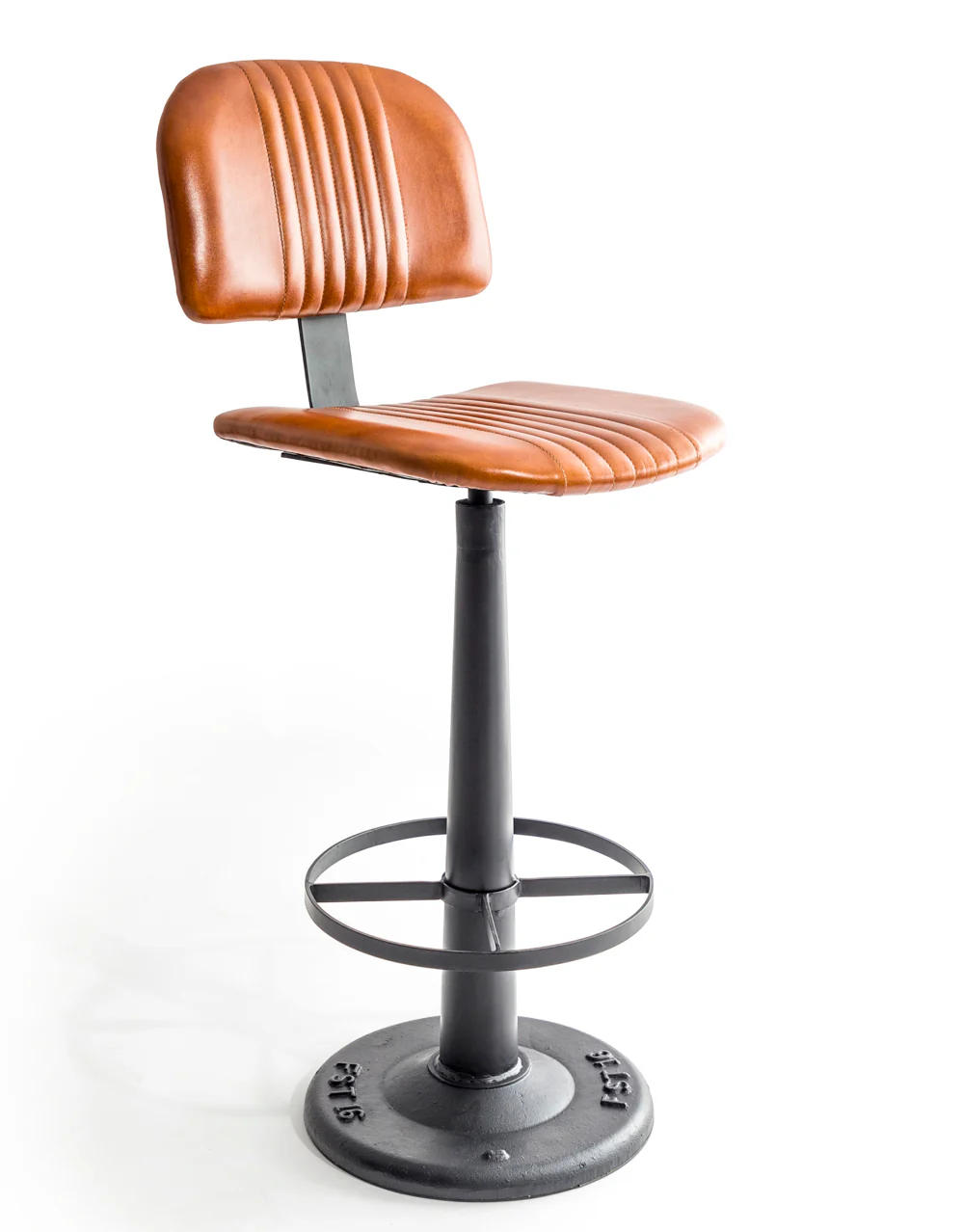 Industrial Vintage Leather Iron Bar Stool - Image 3