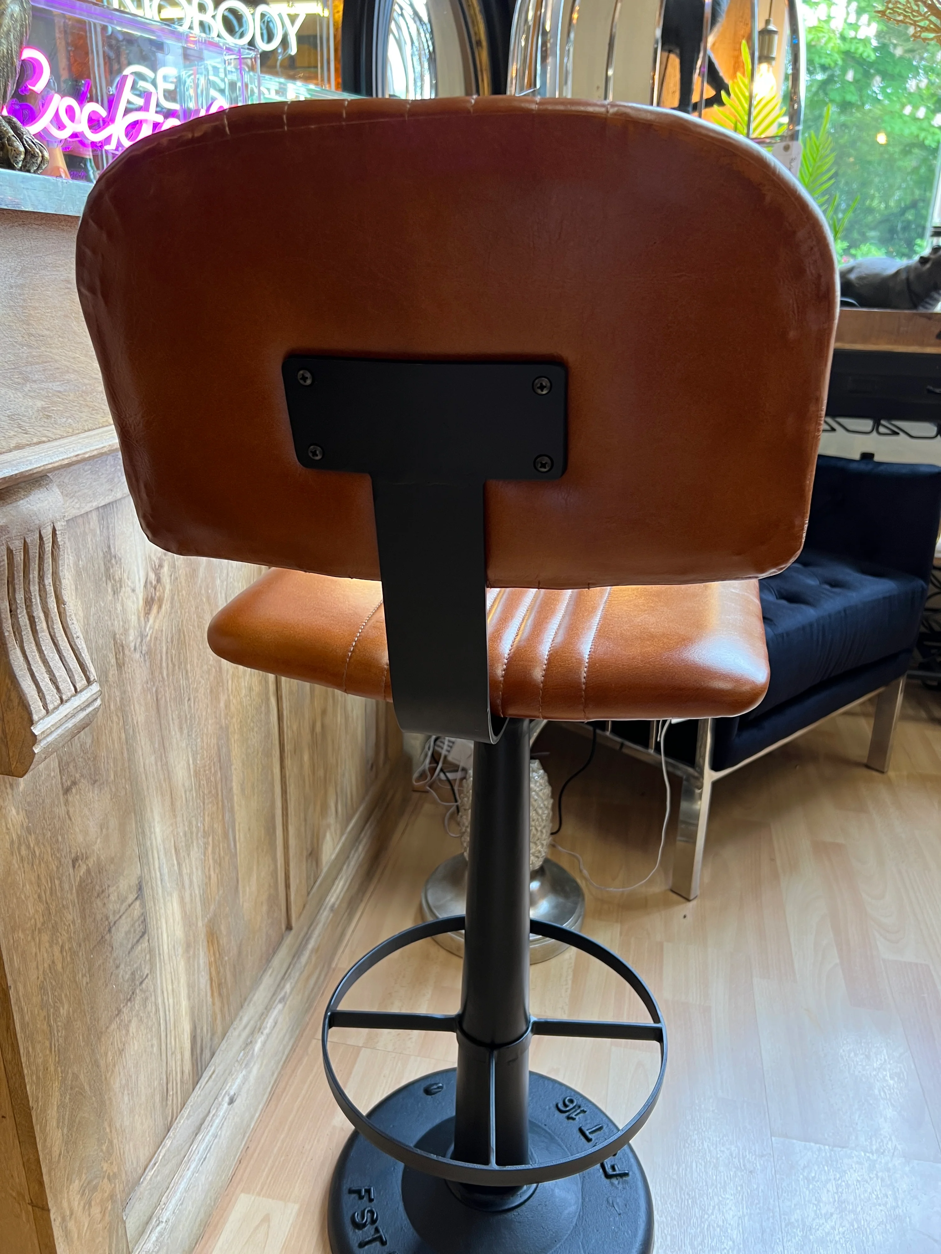 Industrial Vintage Leather Iron Bar Stool - Image 4