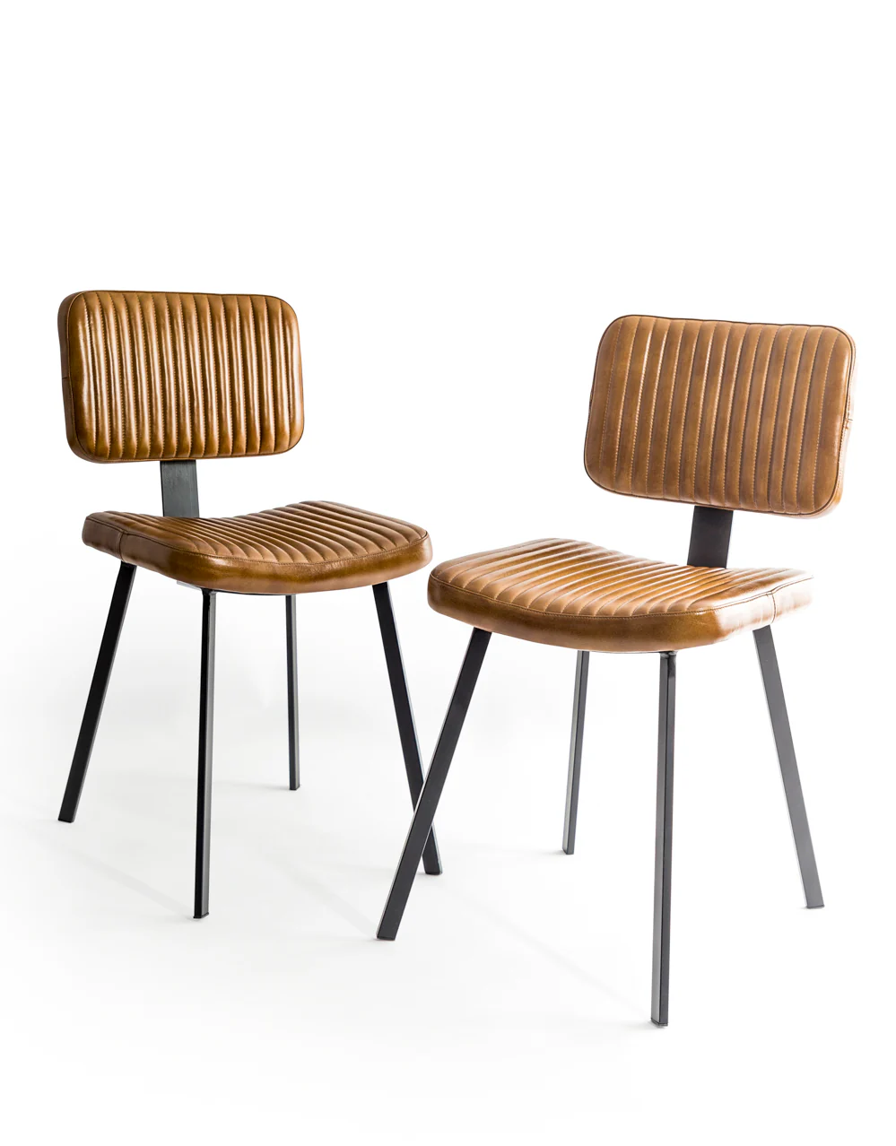 Industrial Vintage Style Ribbed Leather & Iron Chair - Image 4