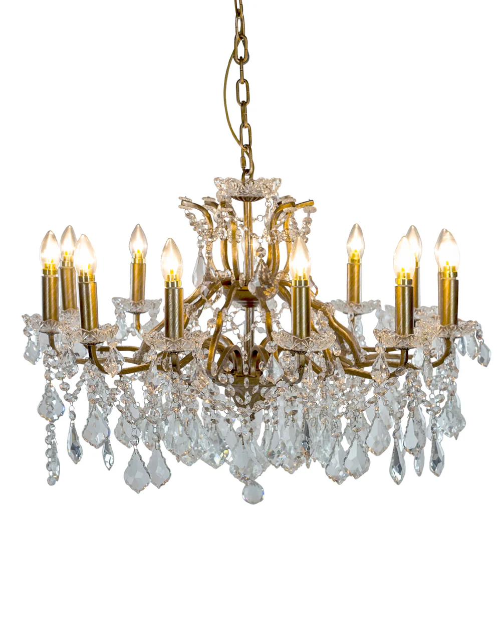 Large 12 Branch Shallow Matt Brushed Gold Chandelier