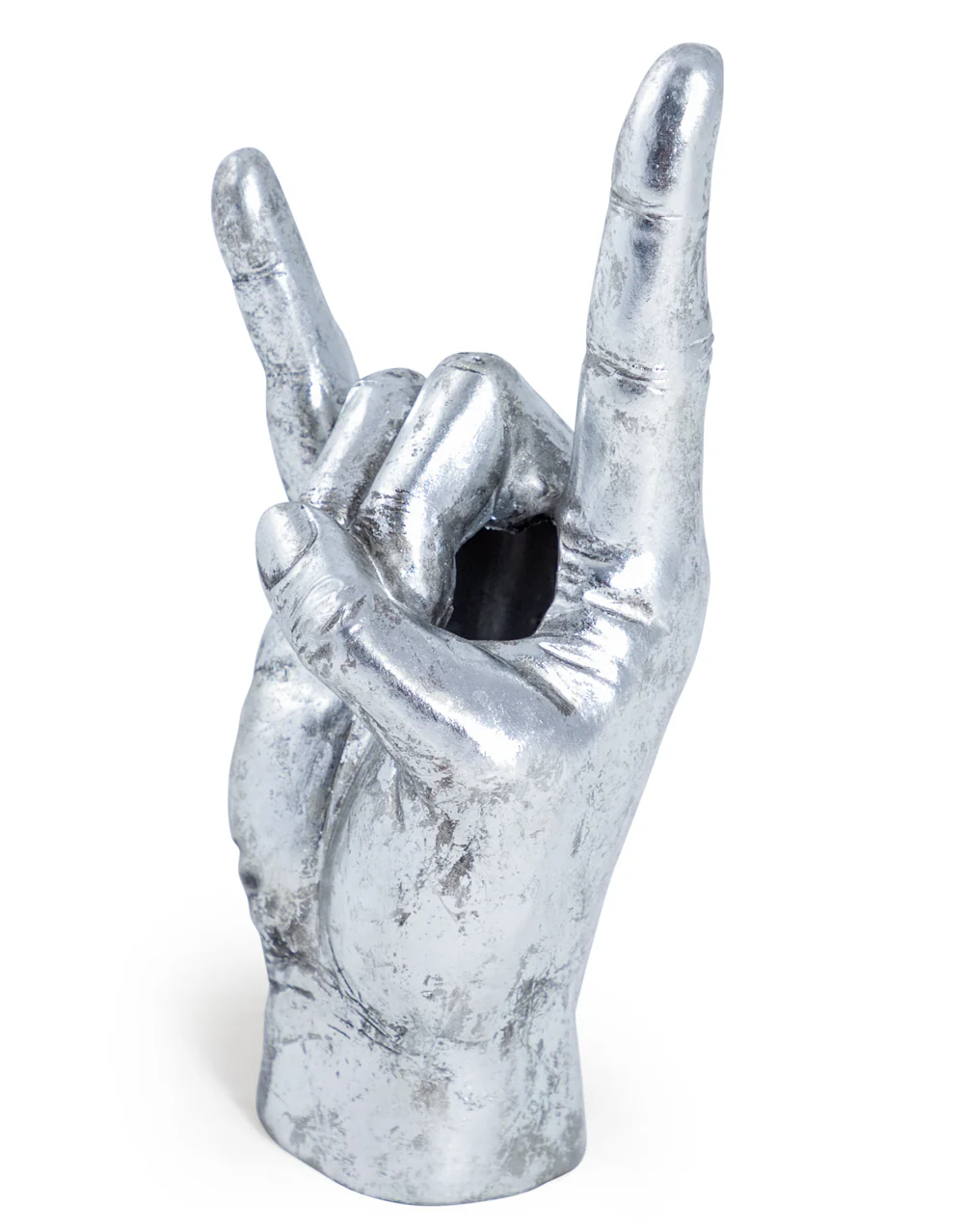 Large Antique Silver "Rock On!" Hand Ornament/Vase