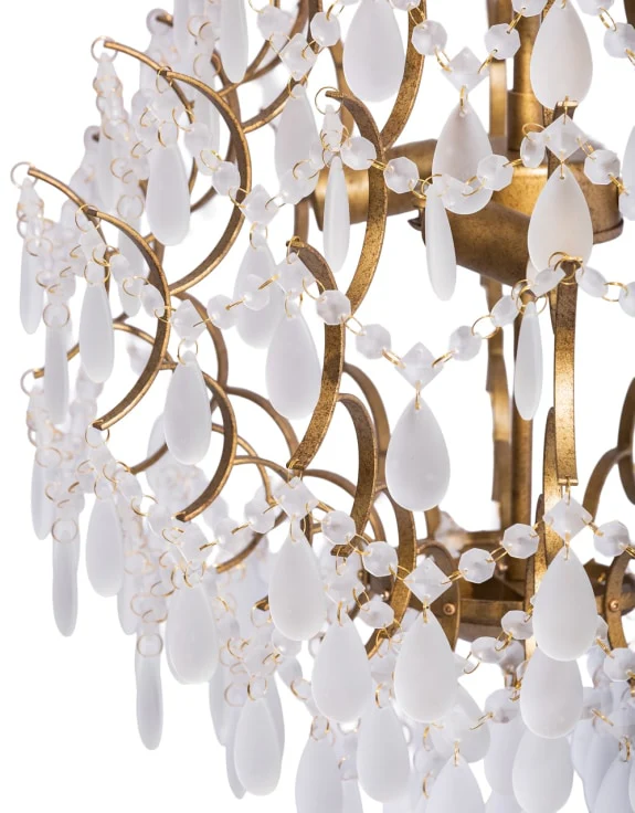 Antiqued Gold Multi Teardrop Chandelier - Frosted Crystals - Image 3