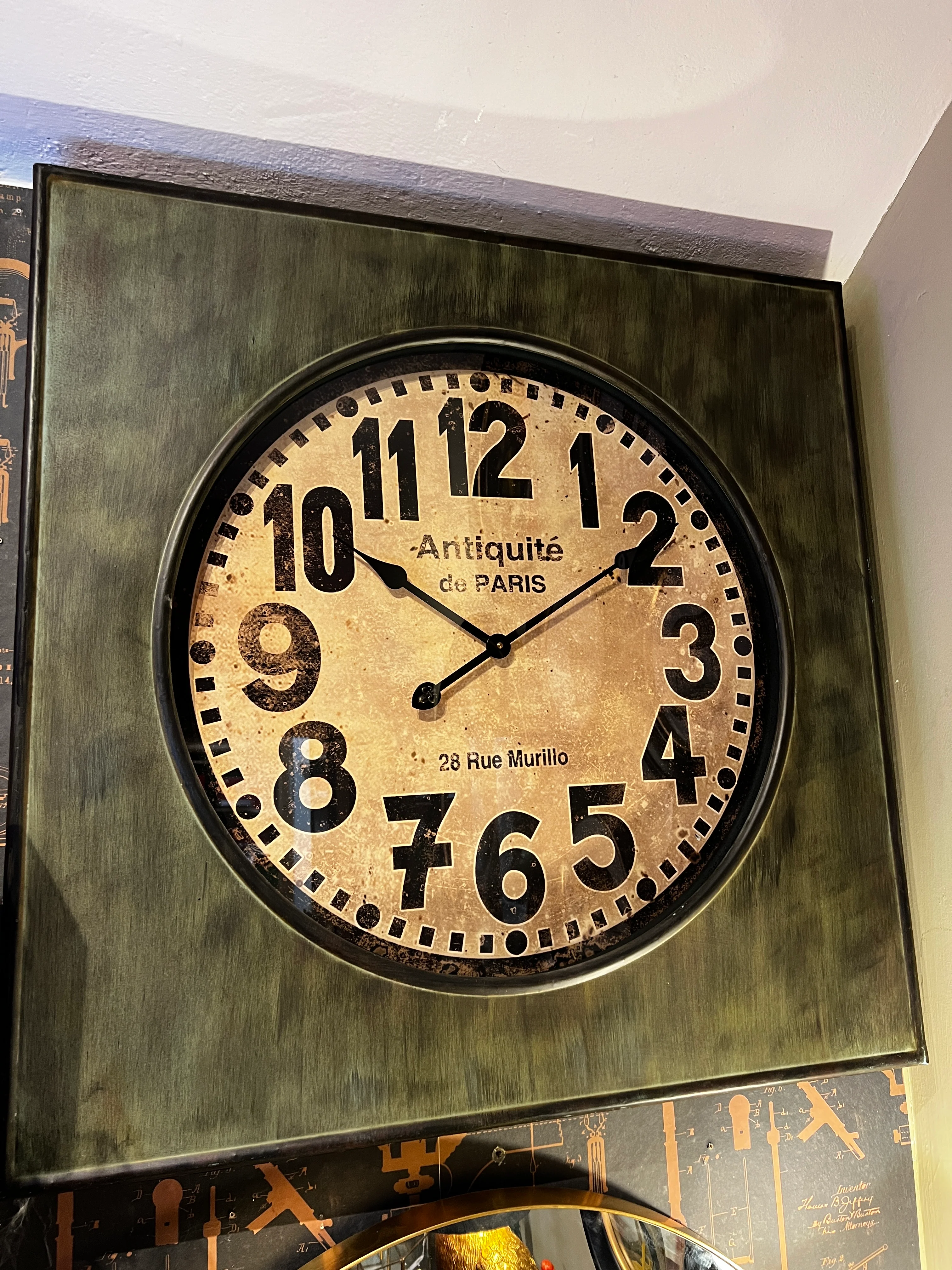 Square Antiqued 'Antiquite de Paris" Wall Clock - Image 2
