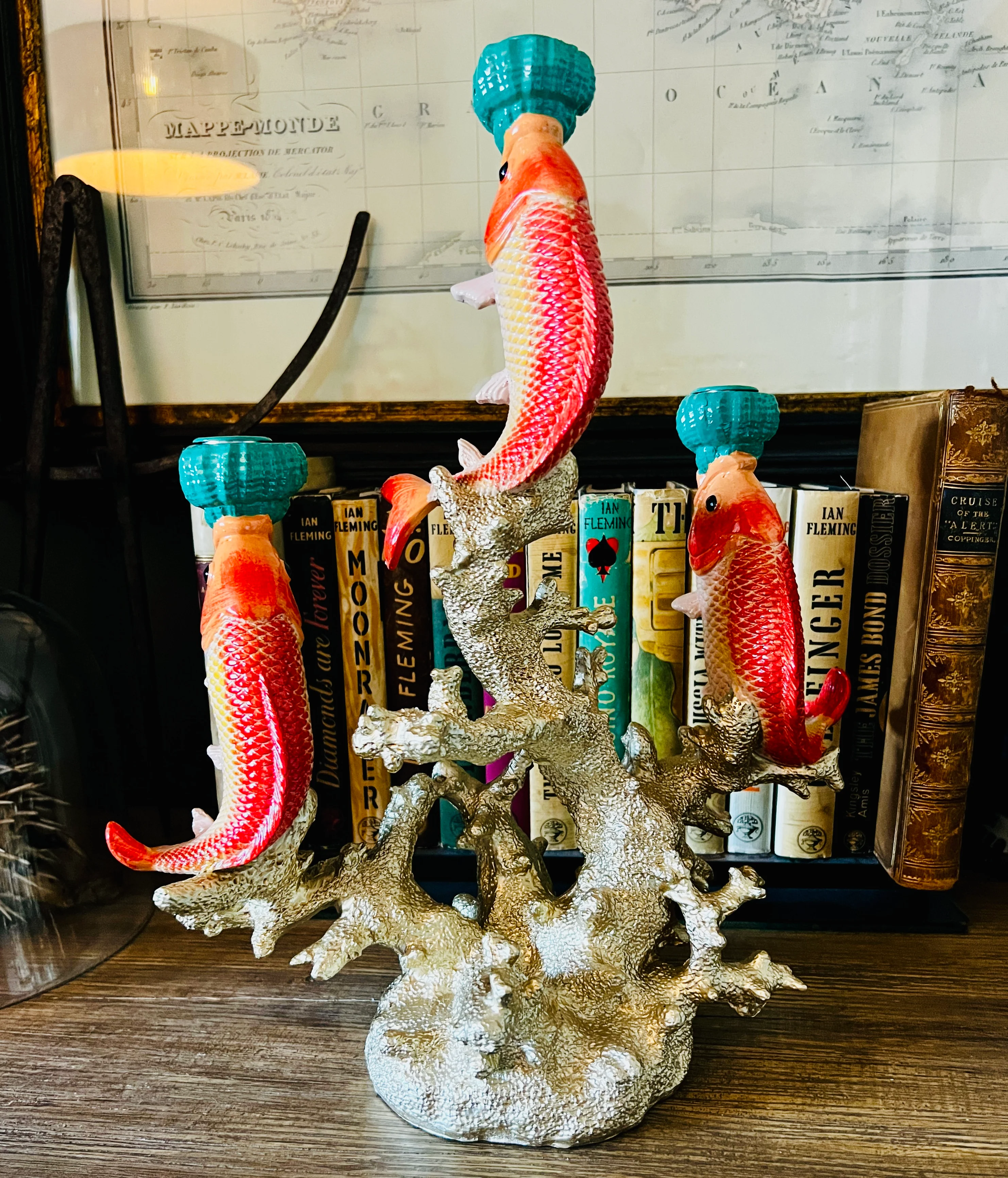Ornate Carp & Coral Candlestick - Image 2