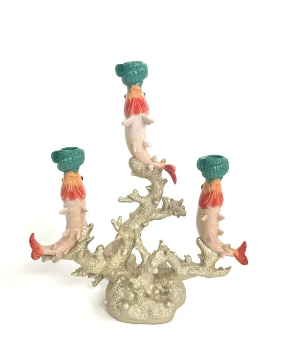 Ornate Carp & Coral Candlestick - Image 4
