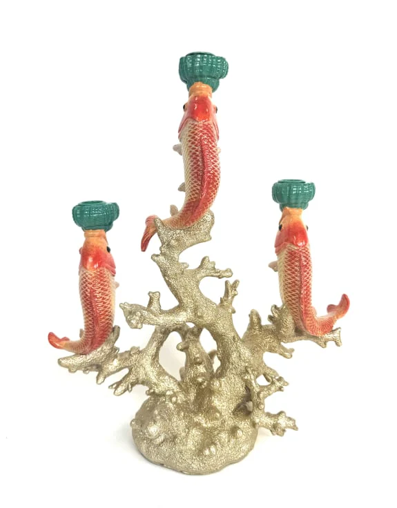 Ornate Carp & Coral Candlestick - Image 5