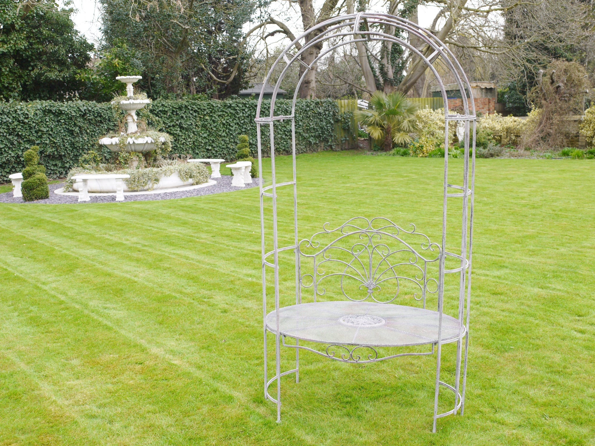 Outdoor Antique Grey Arch & Seat- Back In Stock
