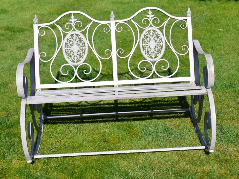Outdoor Antique Grey Rocking Bench - Image 2