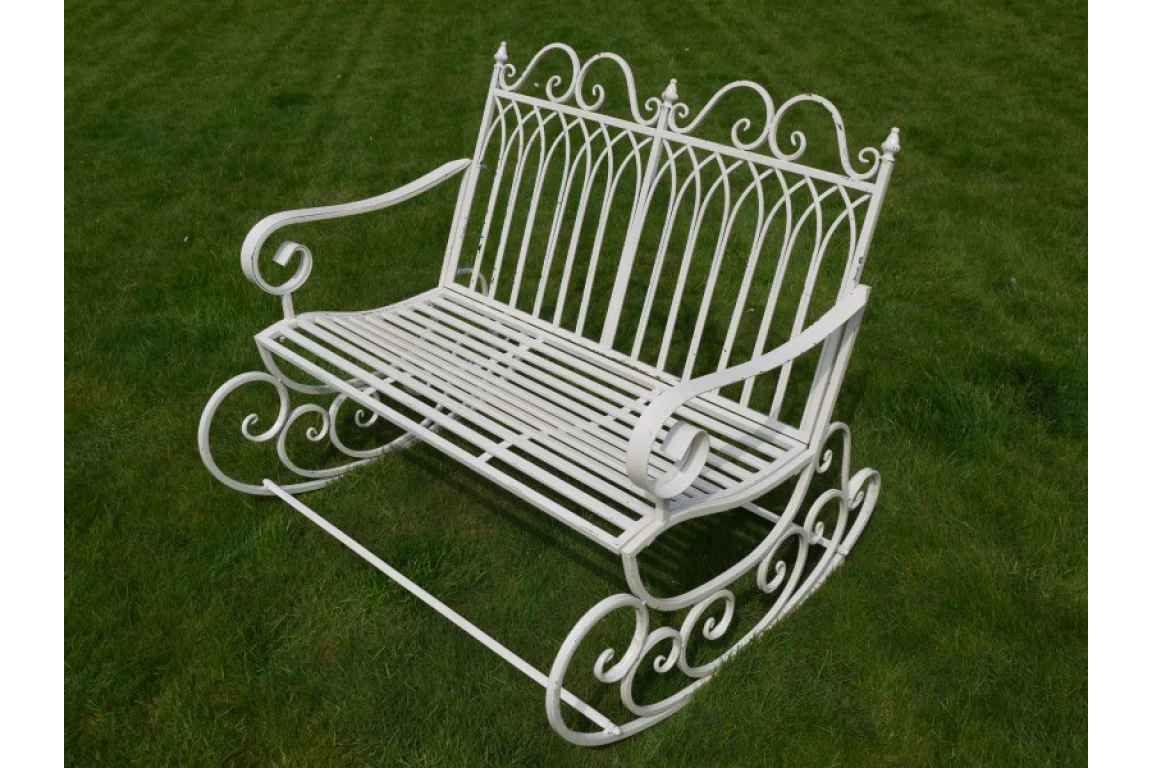 Outdoor Cream Metal Rocking Bench - Image 2