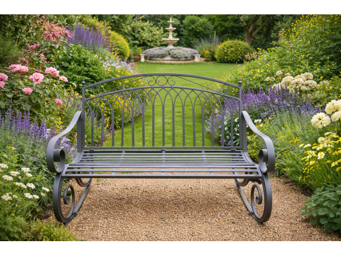 Outdoor Dark Grey Metal Rocking Bench