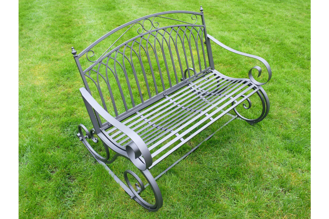 Outdoor Dark Grey Metal Rocking Bench - Image 2