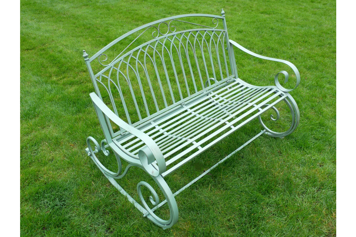 Outdoor Green Metal Rocking Bench - Image 2