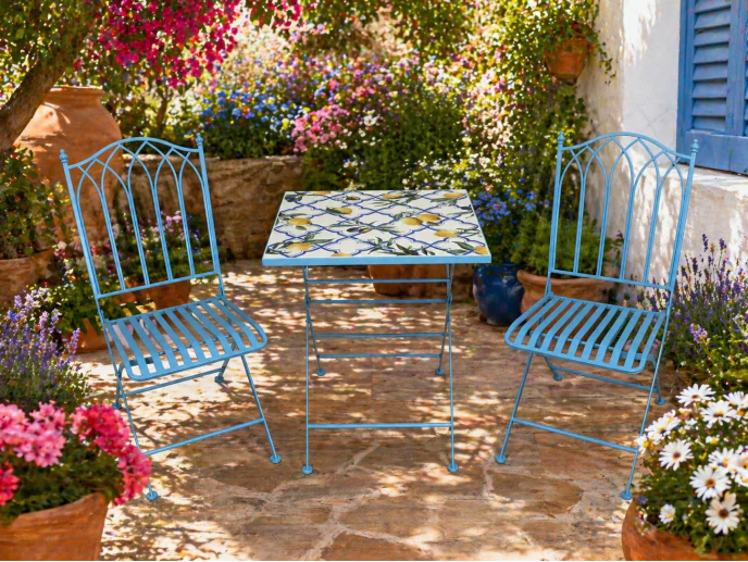Outdoor Mosaic Santorini Table & Two Chair Bistro Set