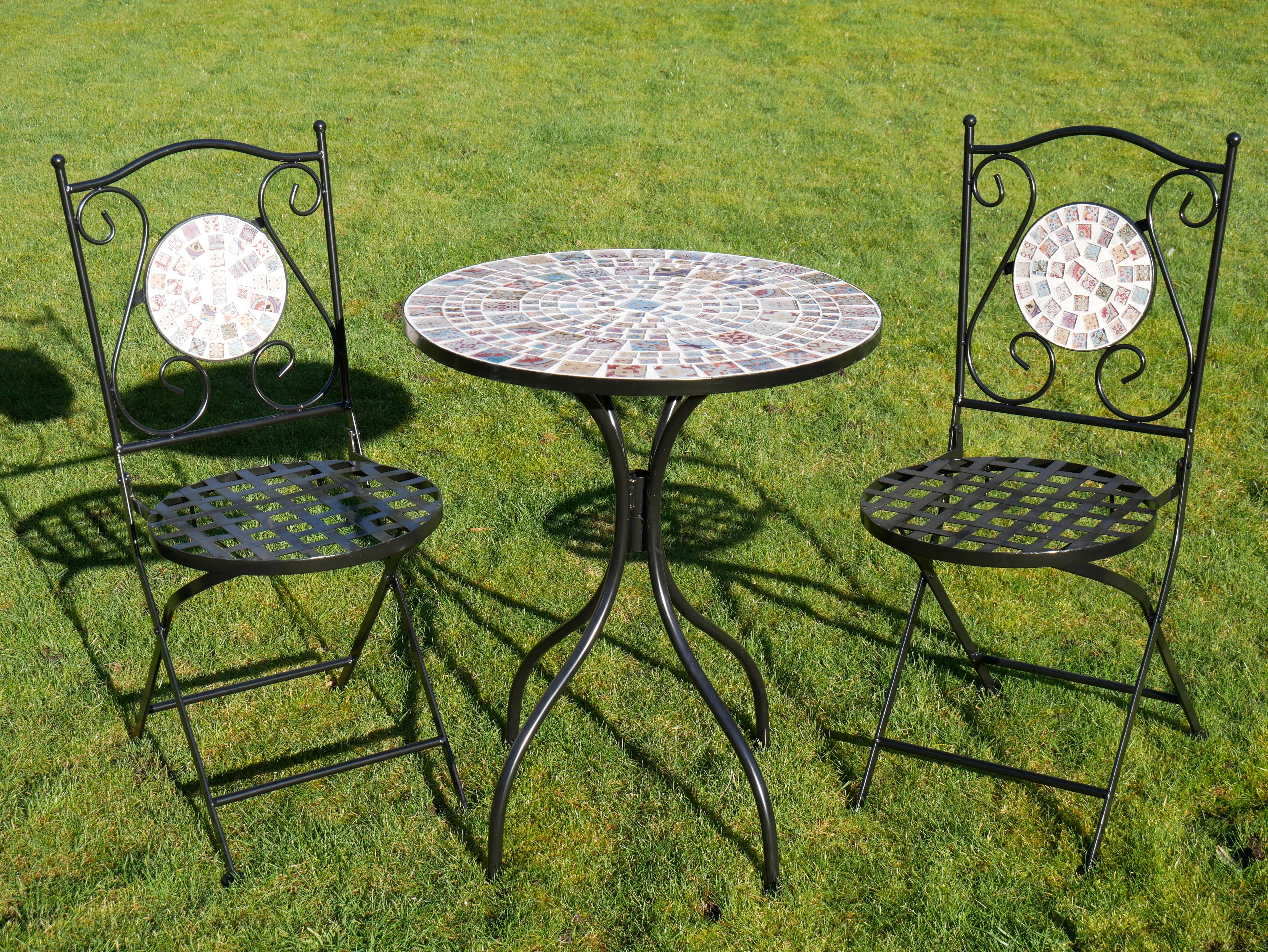 Outdoor Mosaic Table & Two Chair Bistro Set