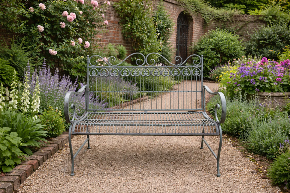 Outdoor Patinated Metal Garden Bench