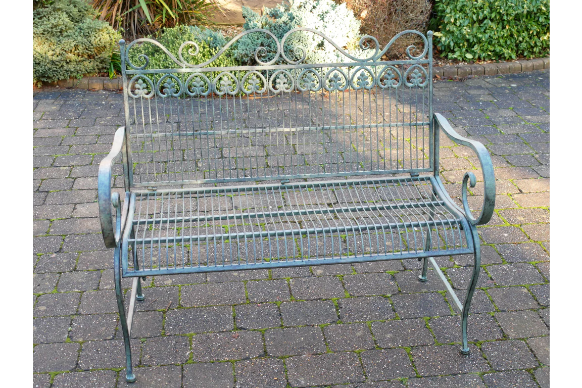 Outdoor Patinated Metal Garden Bench - Image 2
