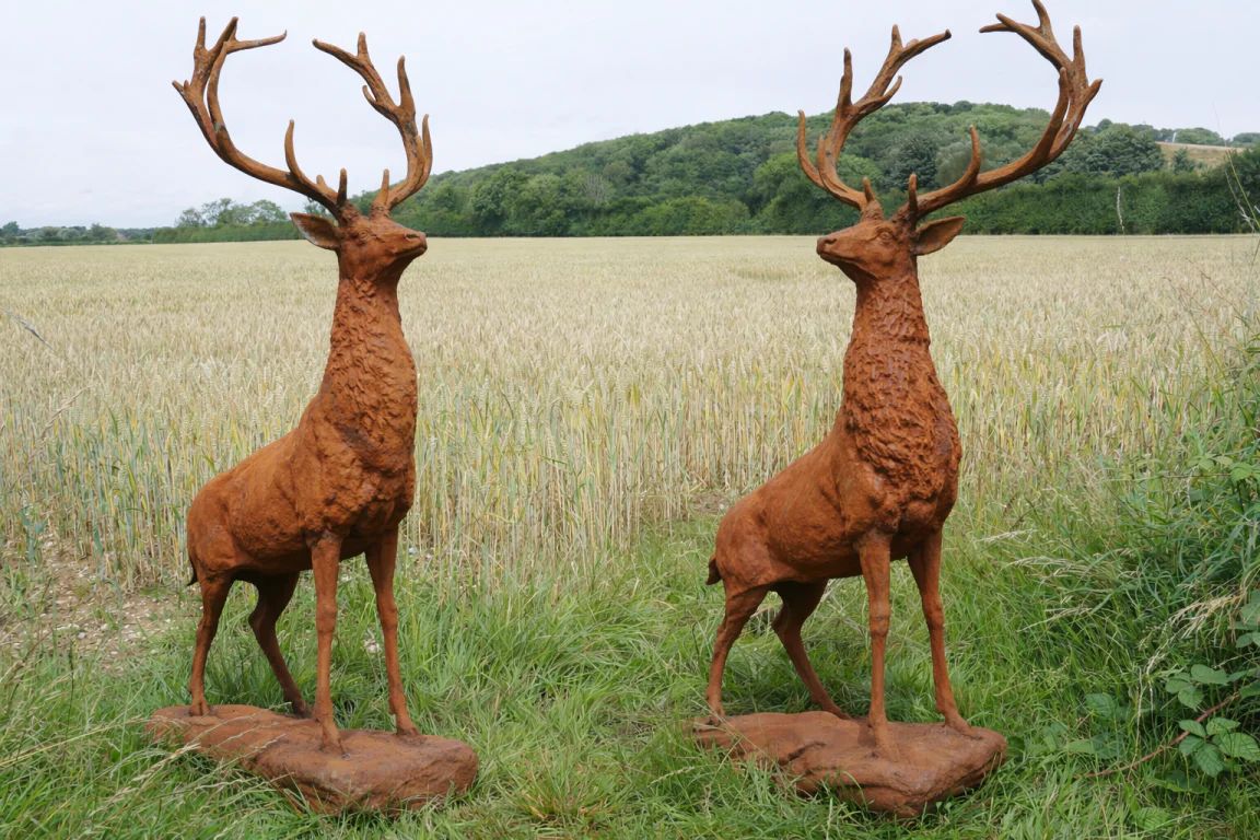 Pair of Rusty Stag Garden Statues - Image 3
