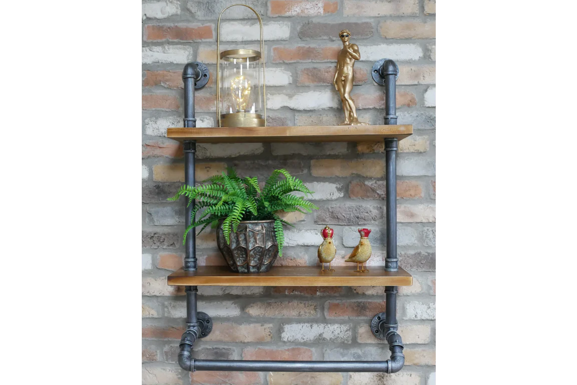 Pipe Wall Shelves with Rail - Image 2