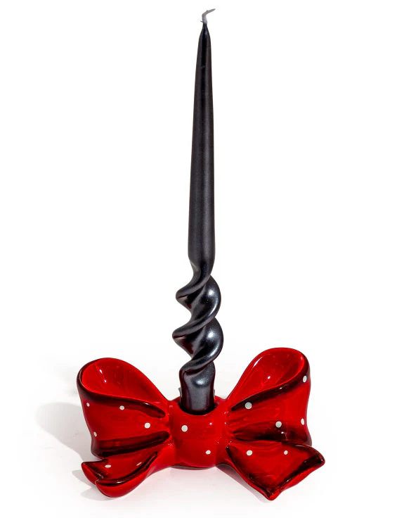 Red Spotted Ribbon Bow Candlestick