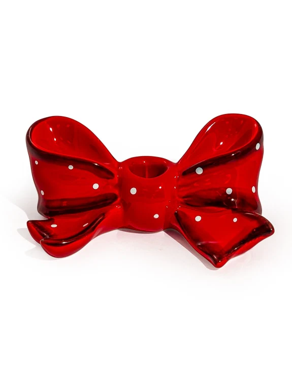 Red Spotted Ribbon Bow Candlestick - Image 2