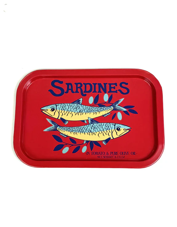 Retro Sardines Tin Serving Tray Red