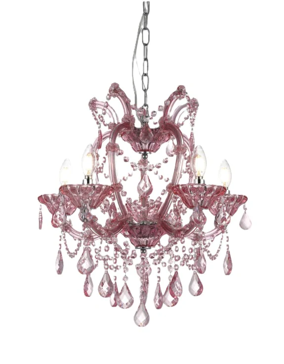 Five Branch Murano Chandelier - available in Pink, Aqua blue and Amber - Image 2