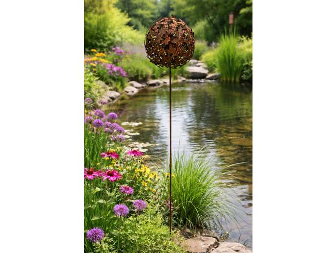 Rusty Butterfly Ball Stake - Large