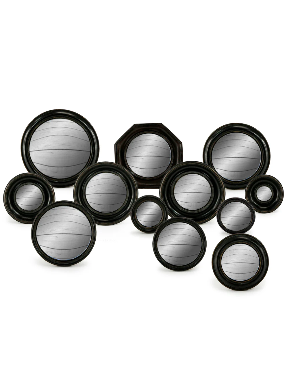 Set of 12 Assorted Black Framed Convex Mirrors - Back In Stock