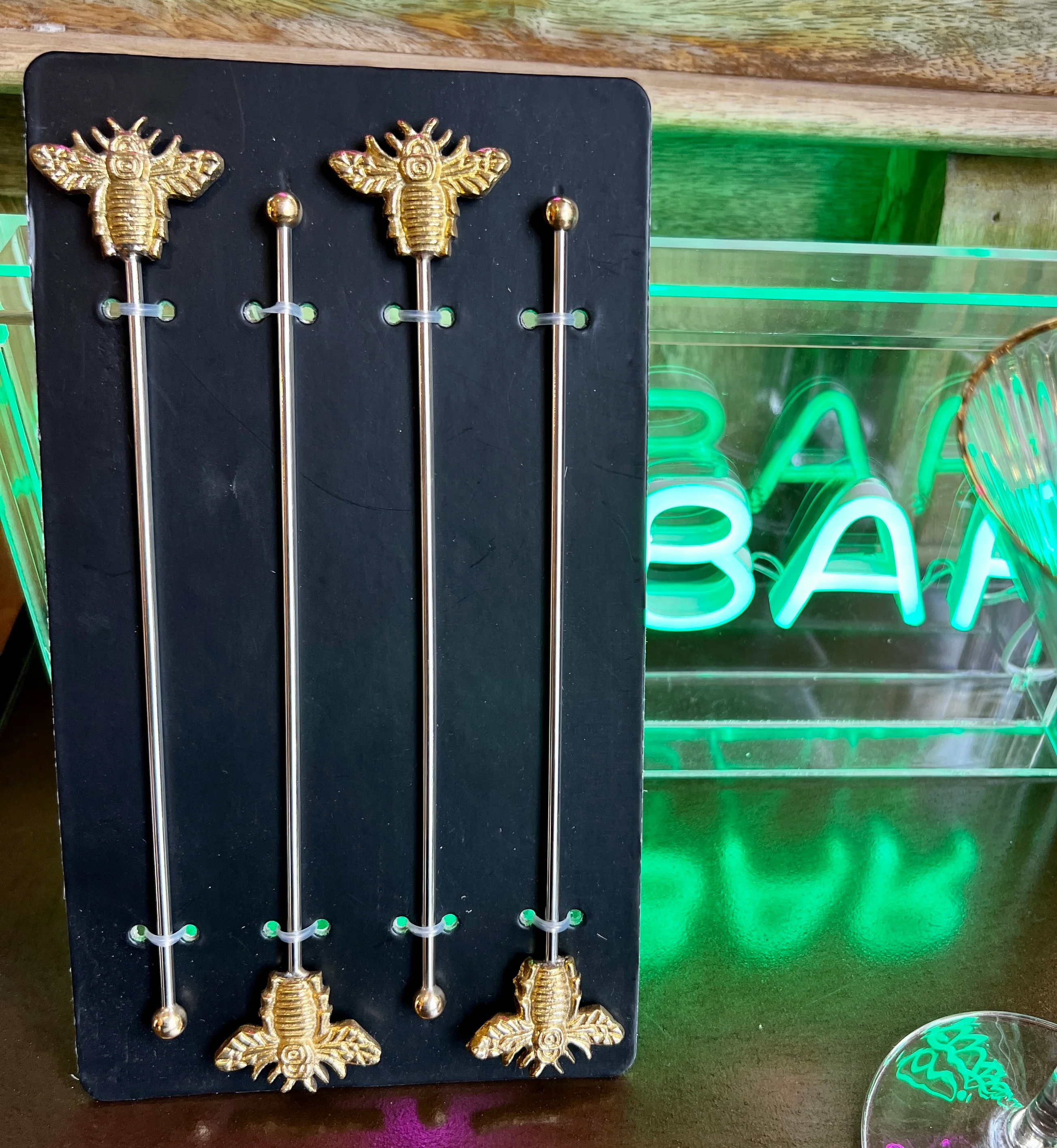Set of 4 Gold Bumblebee Drinks Stirrers