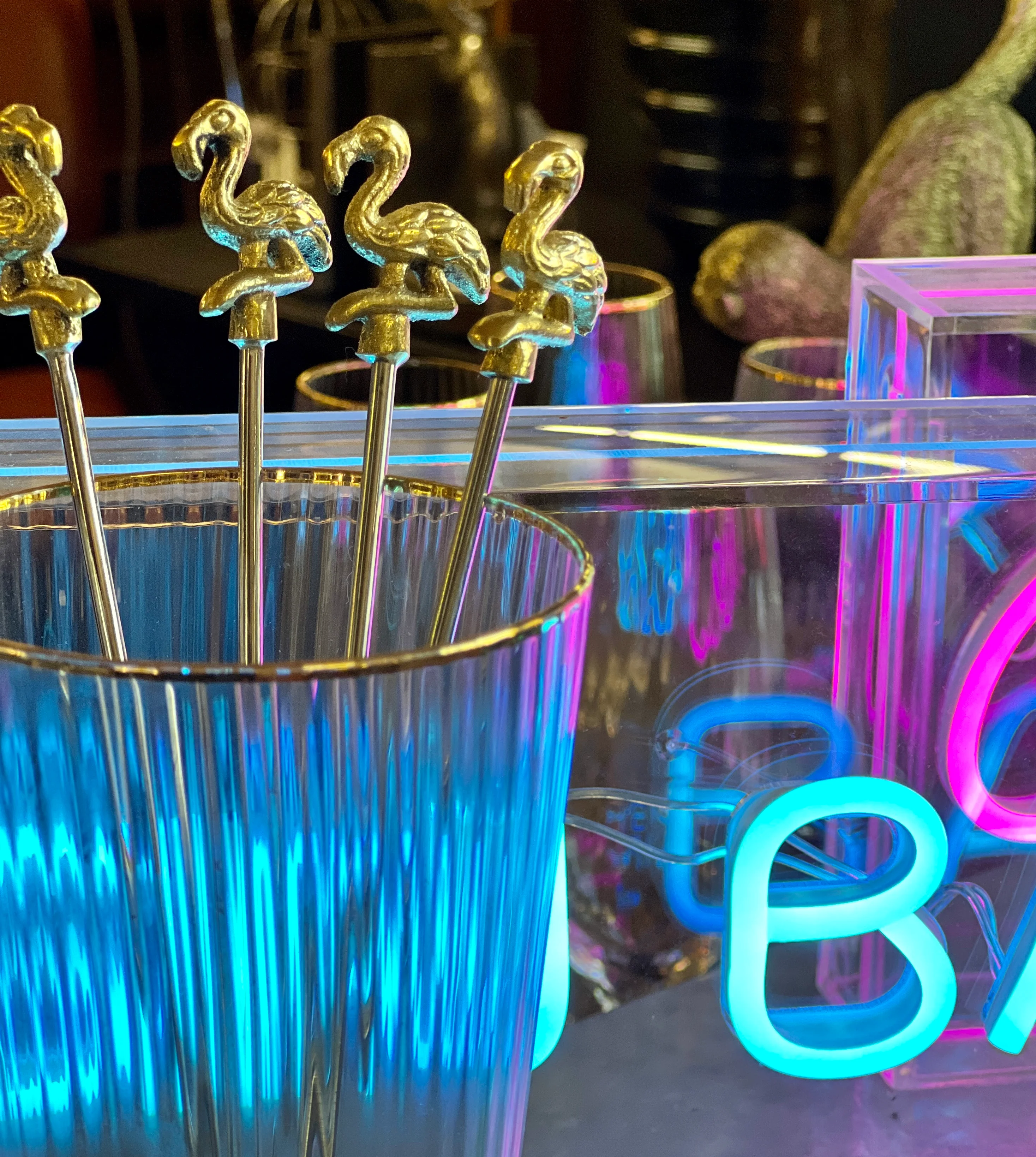 Set of 4 Gold Flamingo Drinks Stirrers